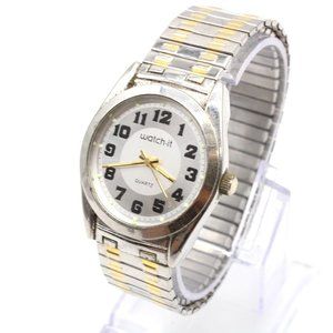 Vintage Watch-it Watch Mens Silver Tone Stainless Steel Classic Retro Big Dial